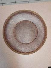PIER 1 14" Decorative Charger Plate Faux Leather Brown Over Ceramic Rattan