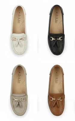 Jo & Joe Ladies Leather Nautical Loafers Slip-on Shoes Cushioned Insole UK 3 - 8