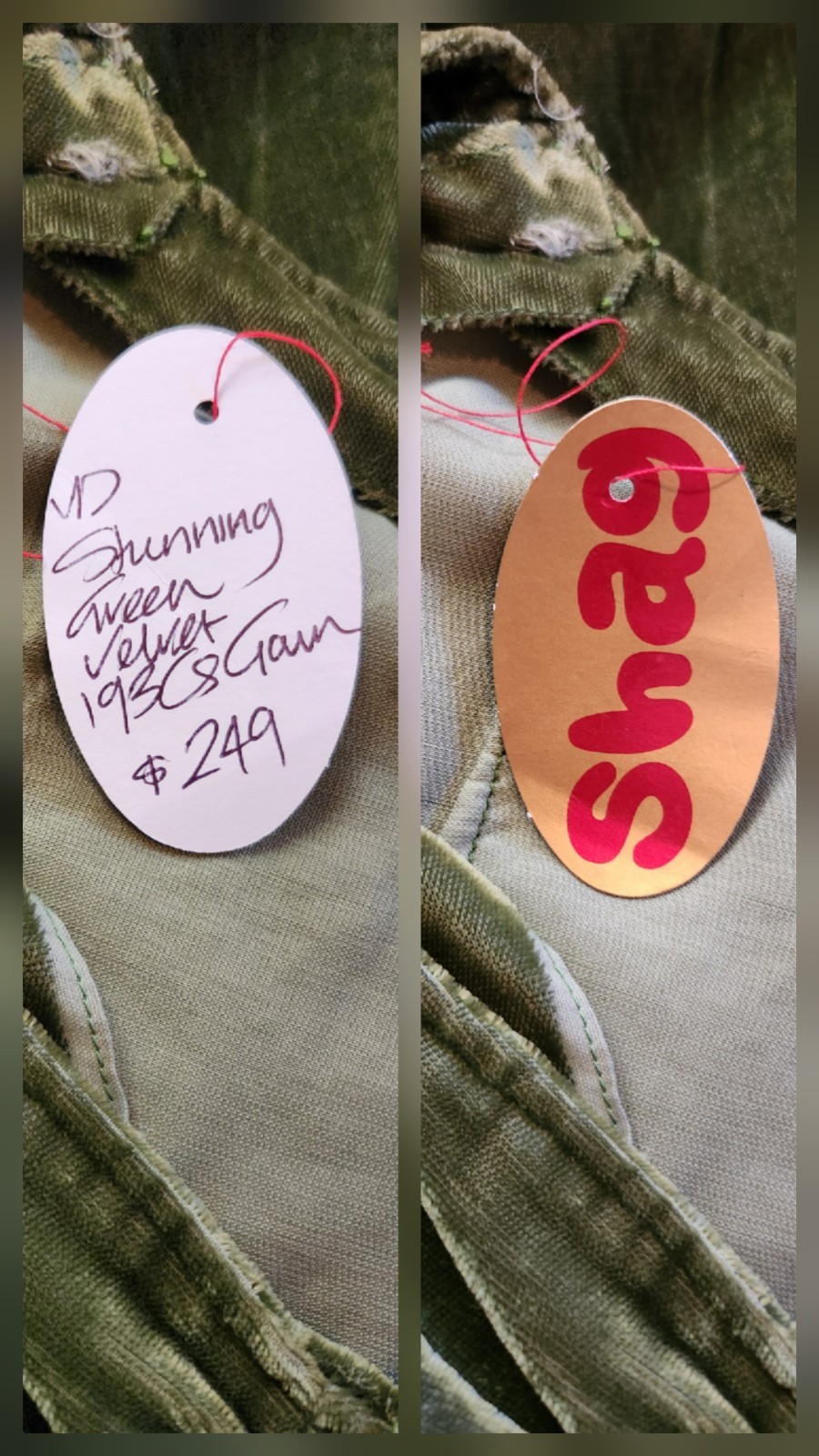 Vintage 1930's Green Velvet Gown Small