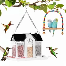 Bird Feeders for Outdoors Hanging Metal Mesh Wild with Triple for for Finch