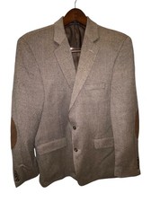Vintage Stafford Brown Tweed Wool Blazer Sport Coat Jacket Elbow Patch XL SZ 42
