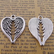 25PCS Antique Silver Tone Metal Angel Wings Heart Charm Pendant JHS738