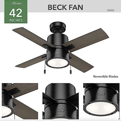 Hunter Fans - Beck 42 Inch Ceiling Fan with LED Light Kit and Pull Chain-Matte