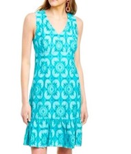 Trina Turk Women's Carpinteria Sleeveless V Neck Drop Flounce Dress Size 6 Teal