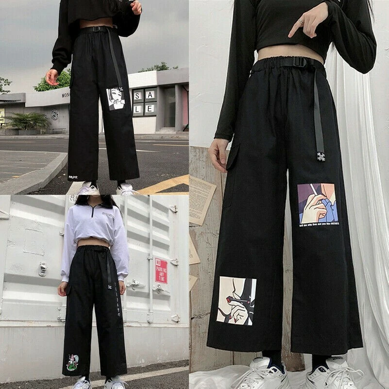 Women's Wide Leg Pants Straight Cartoon Casual Trousers Japanese