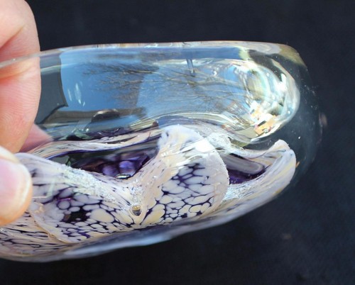 Tazón de vidrio artístico único con flor 3D firmado y fechado por el artista - Imagen 4 de 4