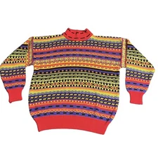Vintage 80s 90s One Step Up Multi Color Mock Turtle Neck Knit Sweater Size Large