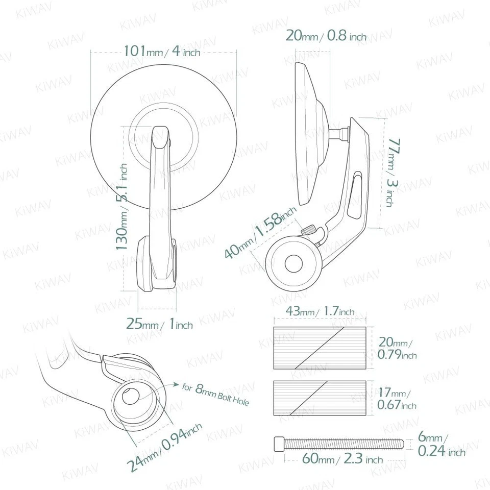 Espejos retrovisores de extremo de barra BOB negros cortos se adapta a 1" 25 mm barra hueca ID 17-24 mm se adapta a Triumph Foto 2 de 4