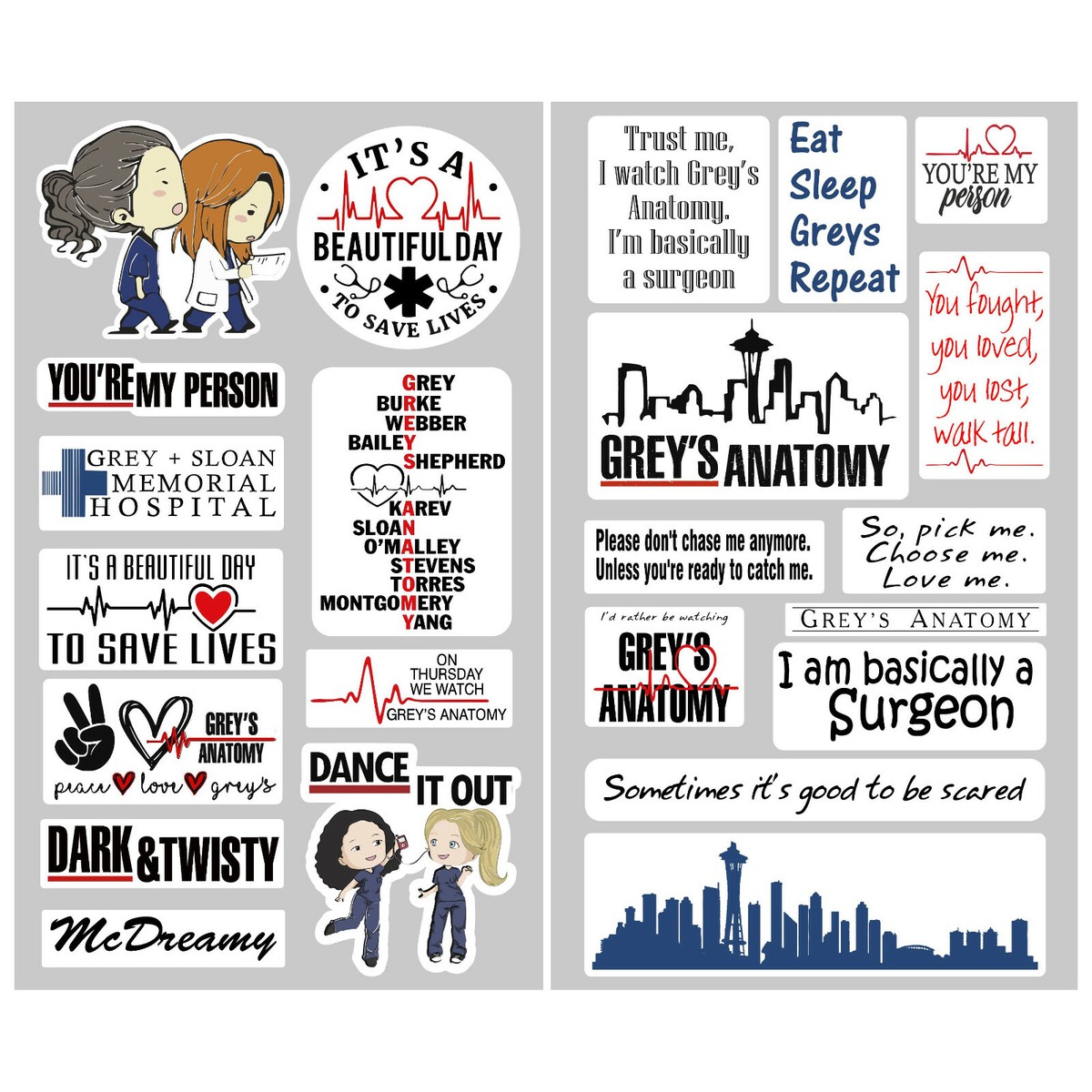 grey's anatomy様 リクエスト 5点 まとめ商品 Greys Anatomy Sticker Pack, Greys Gift, 23 Vinyl Stickers, FREE