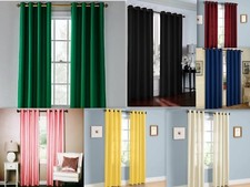 2 Piece Solid Faux Silk Grommet Window Curtain Panel - All Sizes NEW ARIVAL SALE