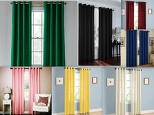 2 Piece Solid Faux Silk Grommet Window Curtain Panel - All Sizes NEW ARIVAL SALE