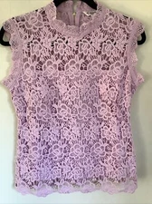 nanette lepore S High Neck Lace Floral Romantic Sleeveless Pink Victorian Top
