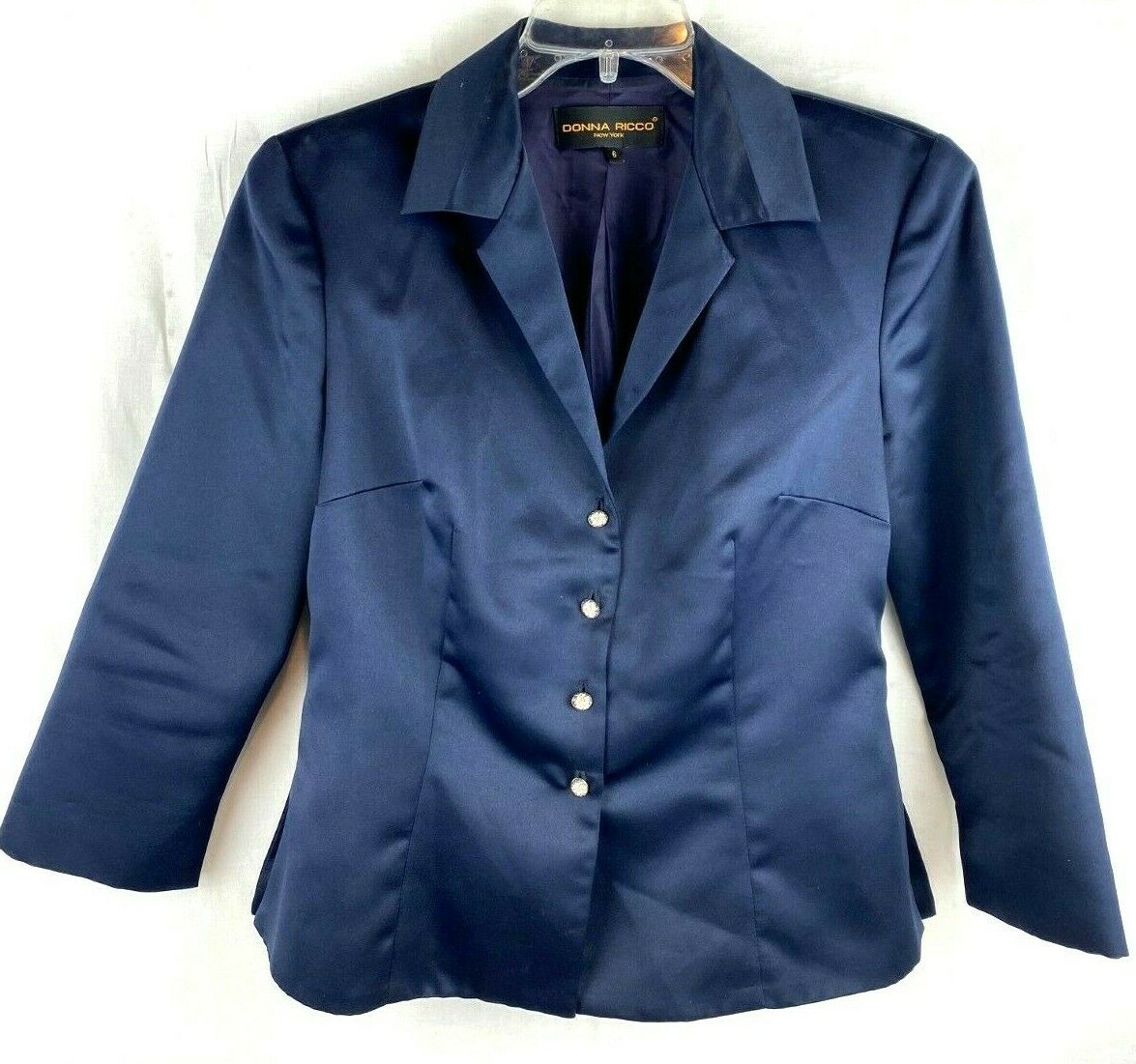 Womens Career Suit Jacket Navy Satin Blue DONNA RICCO… Gem