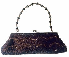 Gorgeous Vintage Sequins Bag With Beaded Strap Copper Brown Color 11  x4.5  