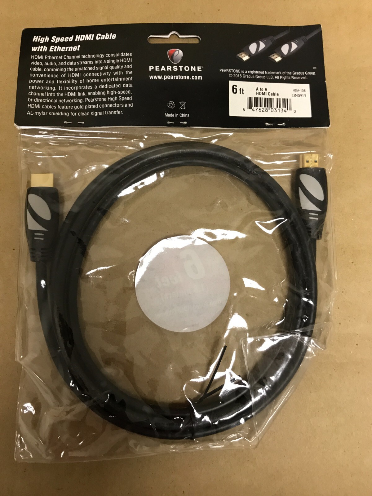 NEW Pearstone Standard Series HDMI to HDMI High-Speed Ethernet Cable - Black, 6'