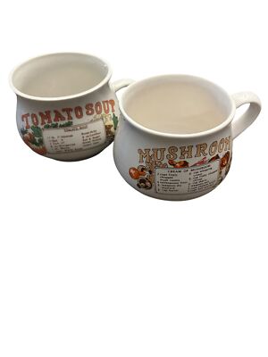Vintage Soup Recipe Mugs - Tomato & Mushroom kitchen decor enthusiasts
