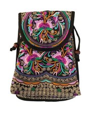 Purple Floral Embroidered Bohemian Backpack Purse Small
