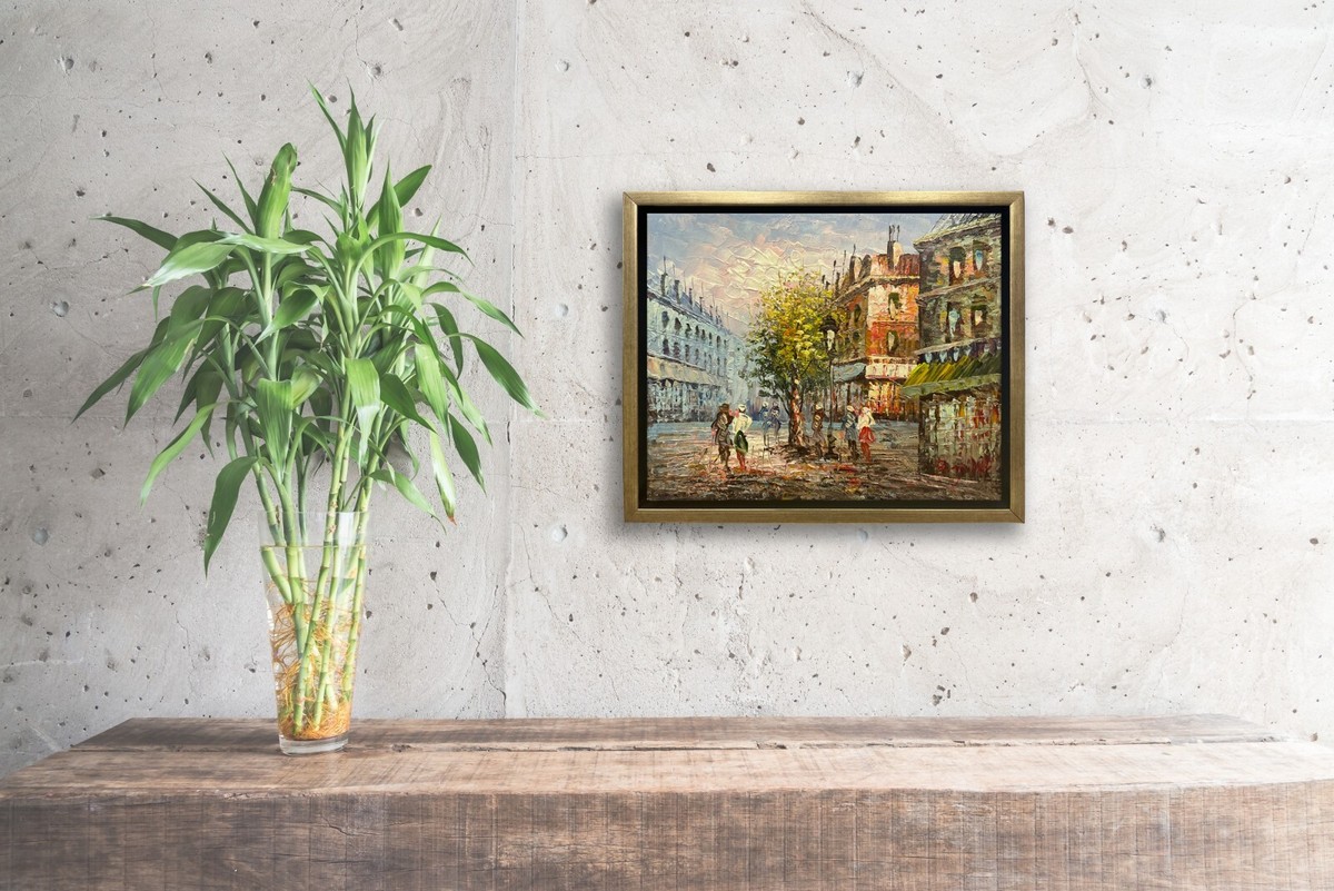Hungryartist -Original Oil Painting of Paris Street View on Canvas