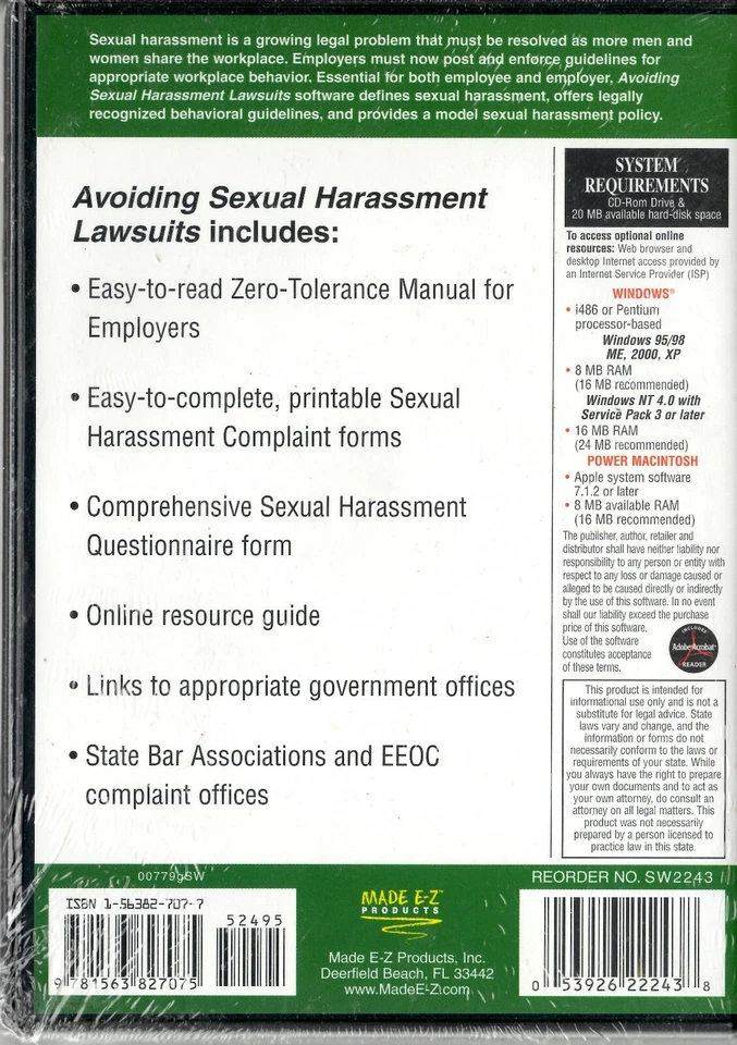Made E-Z Software - Avoiding Sexual Harassment Lawsuits - CD-ROM 2001 - Image 2 of 2