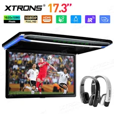 XTRONS 17.3" FHD Screen Car Roof Mounted Monitor HDMI Player 1080P TV + Headsets