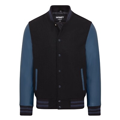 Schwarze Letterman Baseball Wolle Jacke Mit Lederärmeln College Varsity Bomber