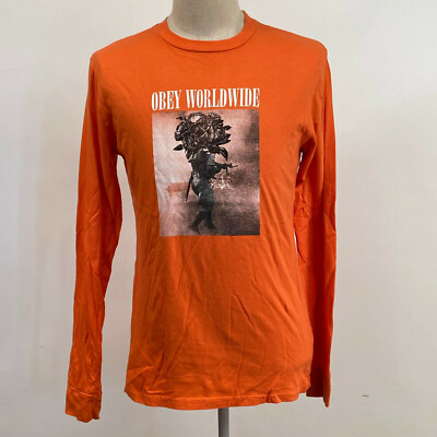 Obey Men's LS T-Shirt Destruction Bloom Dusty Orange Size M NEW Shepard Fairey
