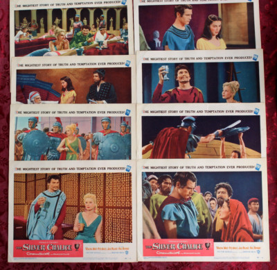 THE SILVER CHALICE 1955 Paul Newman V Mayo Jack Palance Orig Lobby Card Set of 8