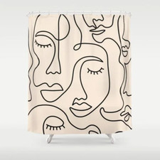 Fabric Shower Curtain Cream Black Abstract Art Society6 Bathroom USA Seller