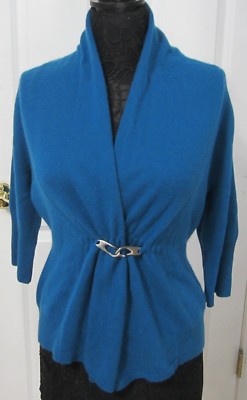 NWT Neiman Marcus Fine Knit Long Blue Cashmere Cardigan Sweater - Large