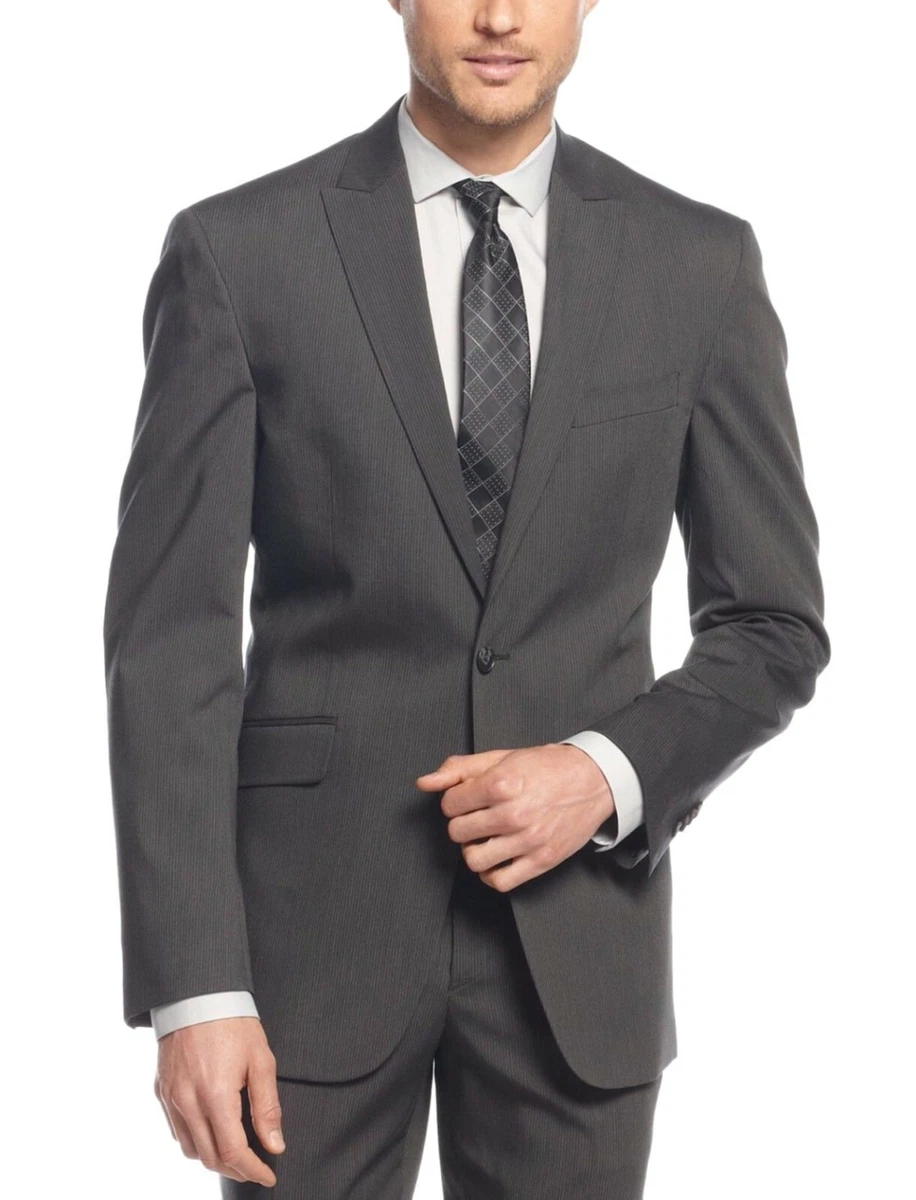 Kenneth Cole Reaction Slim Fit Two Button Charcoal Gray Striped