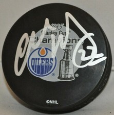 Charlie Huddy 1985 Edmonton Oilers Autographed Stanley Cup NHL Hockey Puck COA