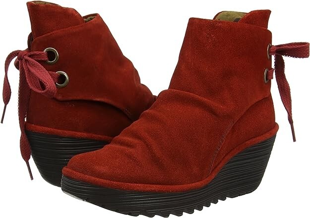 FLY LONDON YAMA RED SUEDE PLATFORM WEDGE ANKLE BOOTS UK 7 EUR 40 USA 9 RRP £110