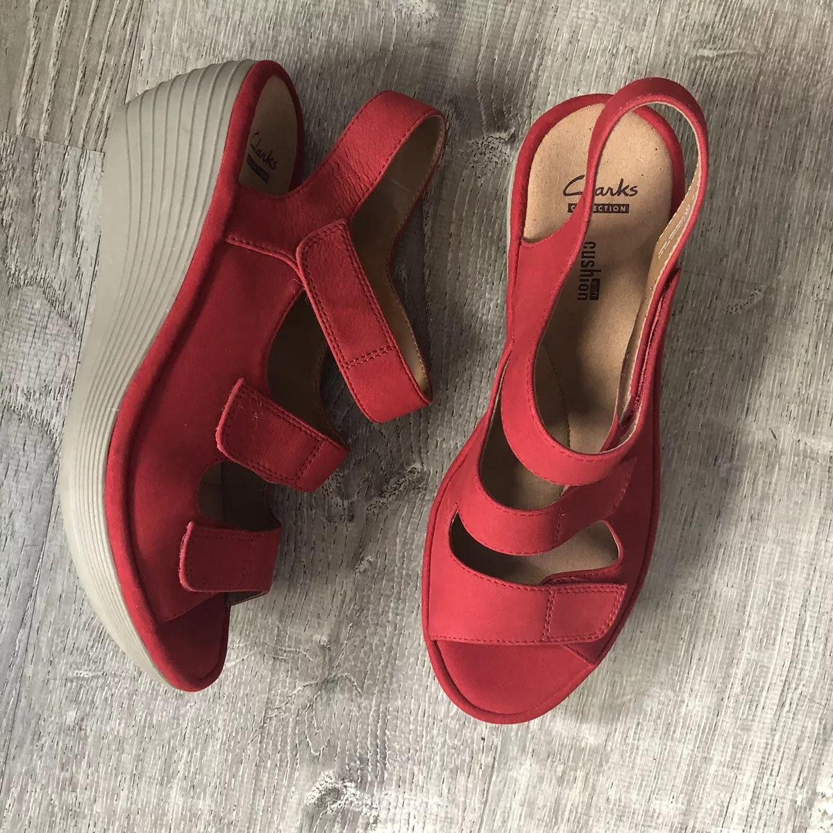 Clarks red wedge outlet sandals