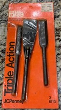 JC Penney 3 Bit Set 1/2&rdquo; & 3/4&rdquo; Wood Chisel & 1 1/4&rdquo; Ridge Scraper Vintage NOS