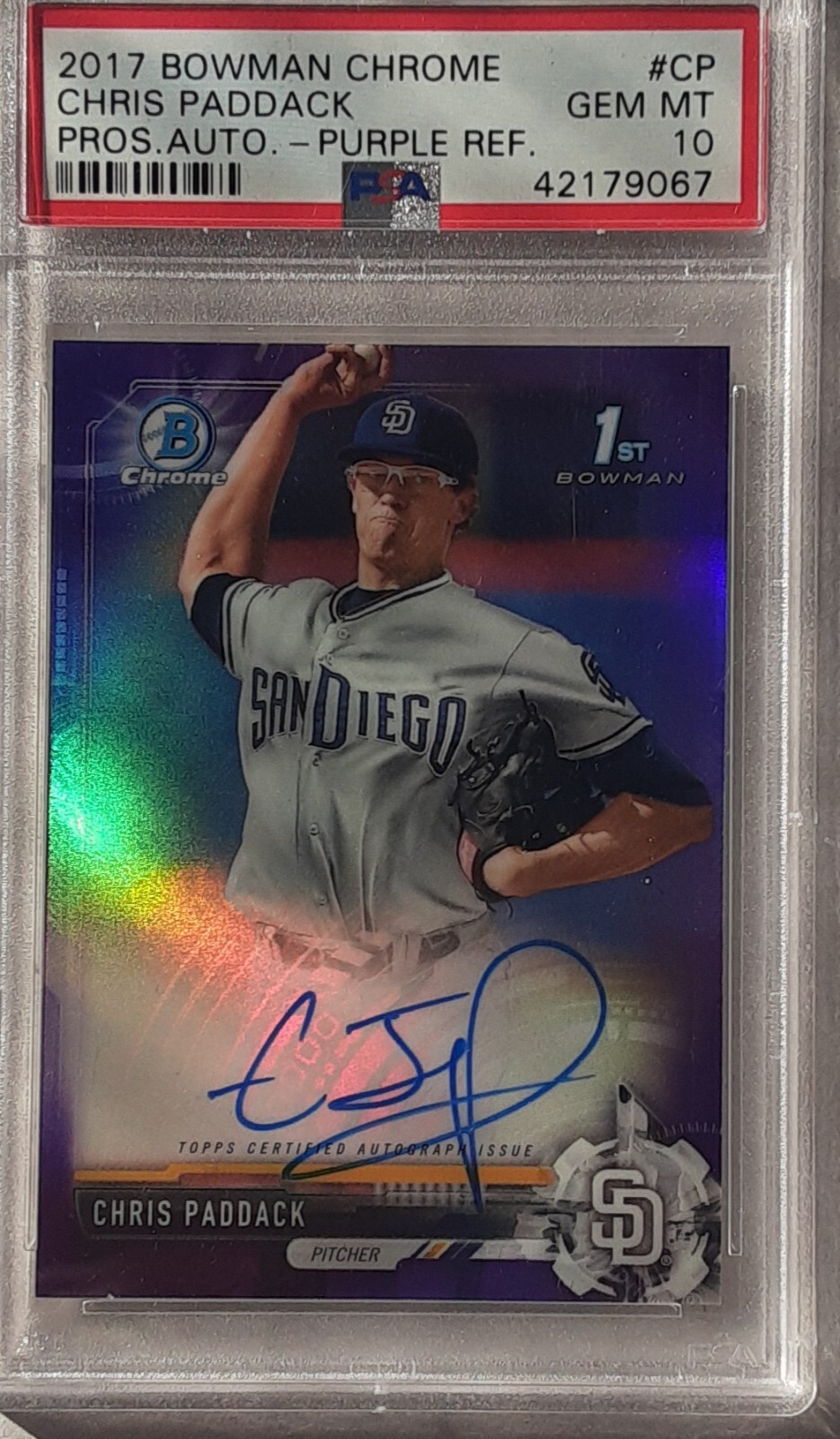 Chris Paddack 2017 Bowman Chrome Auto Purple Refractor PSA 10 1st Bowman / 250