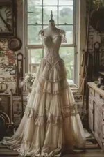 Medieval Vintage Wedding Dress Ruffle Tiered A-Line Long Bridal Gowns Sweetheart
