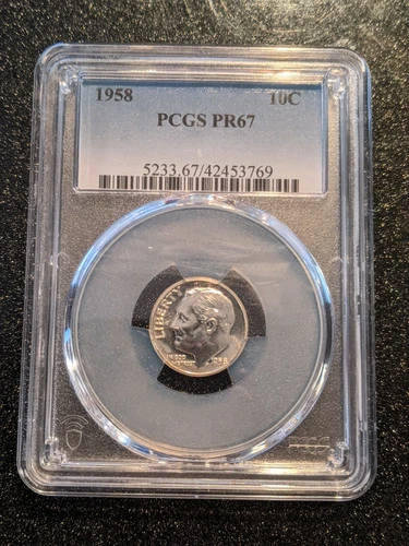 1958 Roosevelt Dime Gem 90% Silver Proof US Coin PCGS PR-67