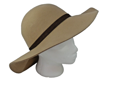 Vintage Wool Felt Womans Fashion Hat Wide Brim Size S/M Beige A+