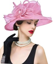 Organza Fascinator Hat - Women  s Wide Brim Church Bridal Tea Party Wedding Ha...