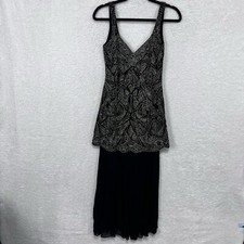 VTG Carmen Marc Valvo Dress Womens 10 Black  Gold Piping Silk  Holiday Cocktail