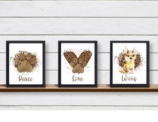 Set of 3 Your Choice of Dog PEACE LOVE WOOF Unframed Dog Mom Wall Art Prints