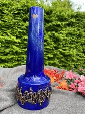 Vase Pokal 80 j Signatur Messing Bronze emalie blau Braun Handarbeit Einzelst&uuml;ck