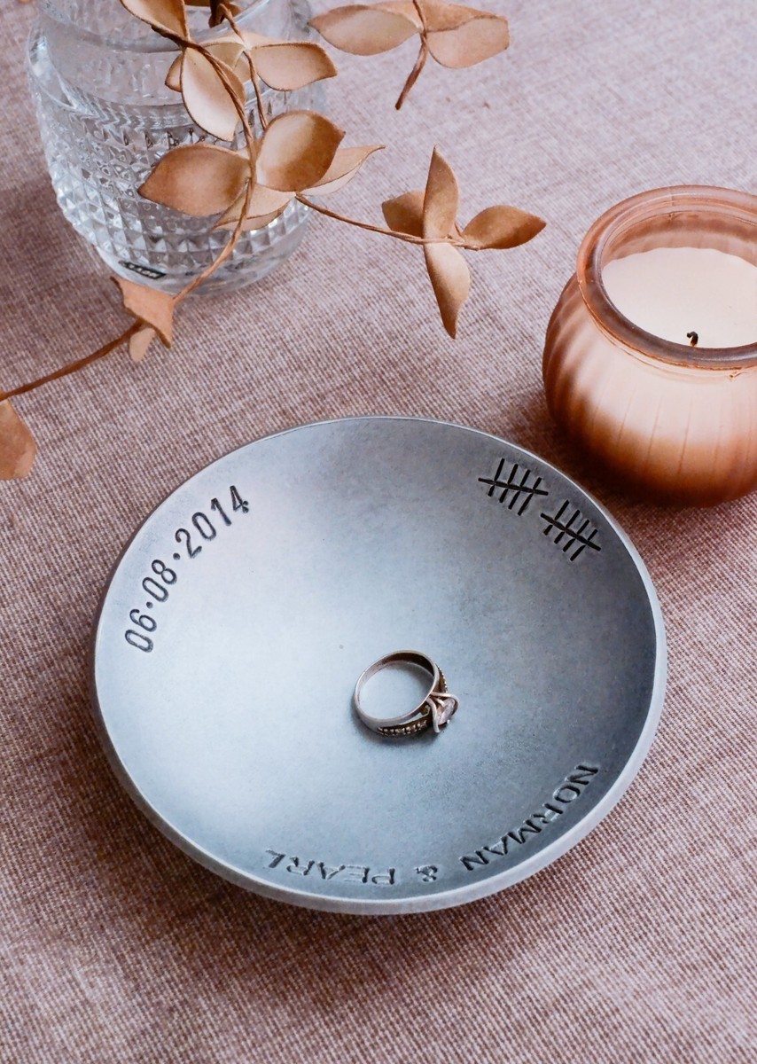 Bowl for 10th Tin Anniversary,Personalized 10 Year Anniversary Gift,Ring  Dish