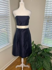 Vintage 100% Silk Navy Strapless Cocktail Dress Size 6 Formal Party Prom