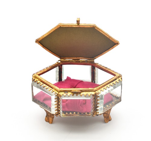 Coffret bijoux facettes hexagonal verre Le Trocadéro Paris antic jewelry box - Picture 5 of 8
