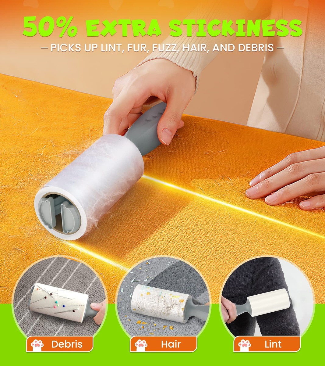 Extra Sticky Lint Roller For Pet Hair - 1 Handle + 200 Sheets, Portable Hair Remover For Clothes, Furniture, Car - View #7
