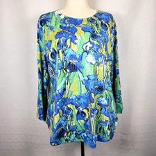 Jess & Jane Floral Top Womens XL Bohemian Maximalist Artsy Watercolor Multicolor