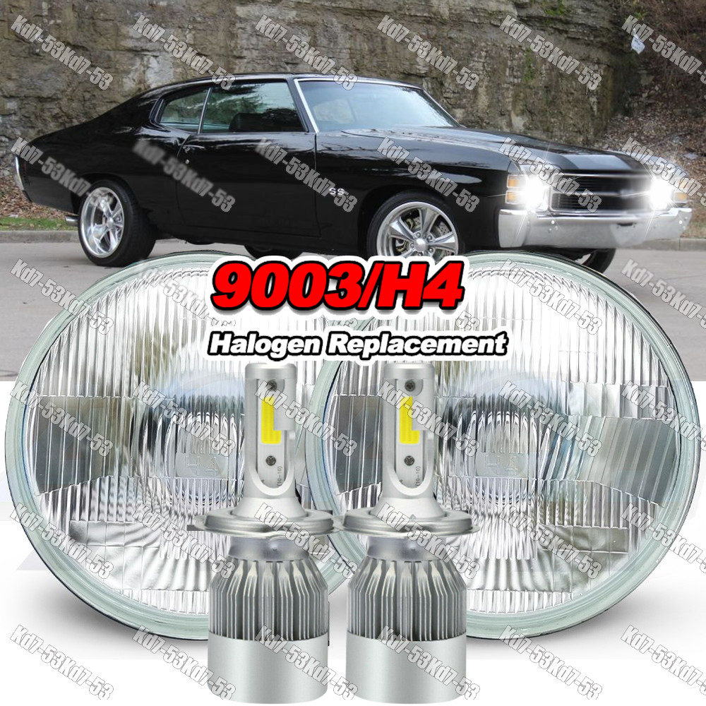 Fit chevy Chevelle 1971-1973 Pair 7" Inch LED Headlights Round Hi/Lo Sealed Beam