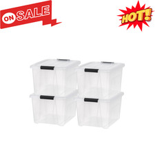 4 Pack IRIS 32 Qt Plastic Storage Bins with Lids Stackable Containers Totes