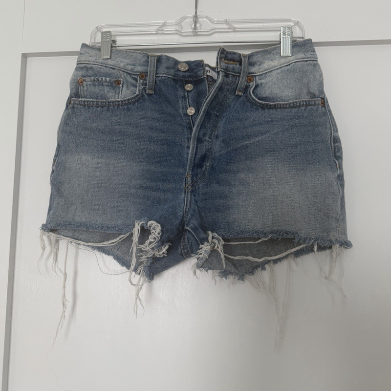 RE/DONE Women's Blue Denim Cut-Off Shorts Size 26 Medium Wash 5-Pocket Button